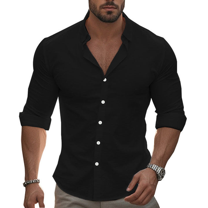 Smart casual men's long sleeve shirt, modern collar, button-down, a stylish and versatile top.