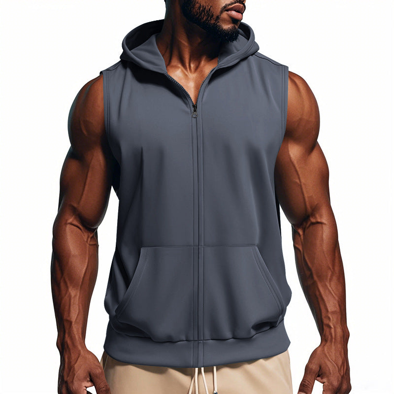 Soft men's full-zip hooded vest, great for athletic comfort & modern style.