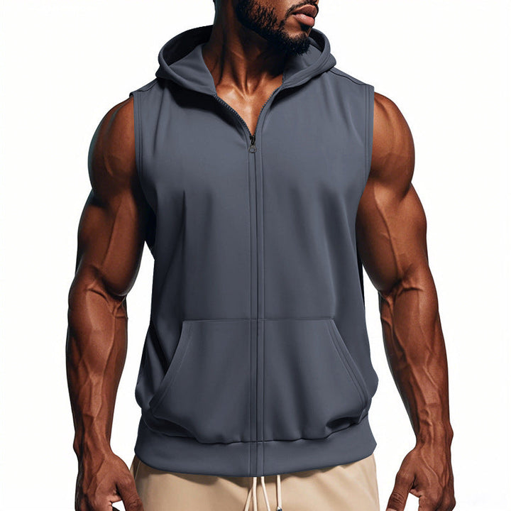 Soft men's full-zip hooded vest, great for athletic comfort & modern style.