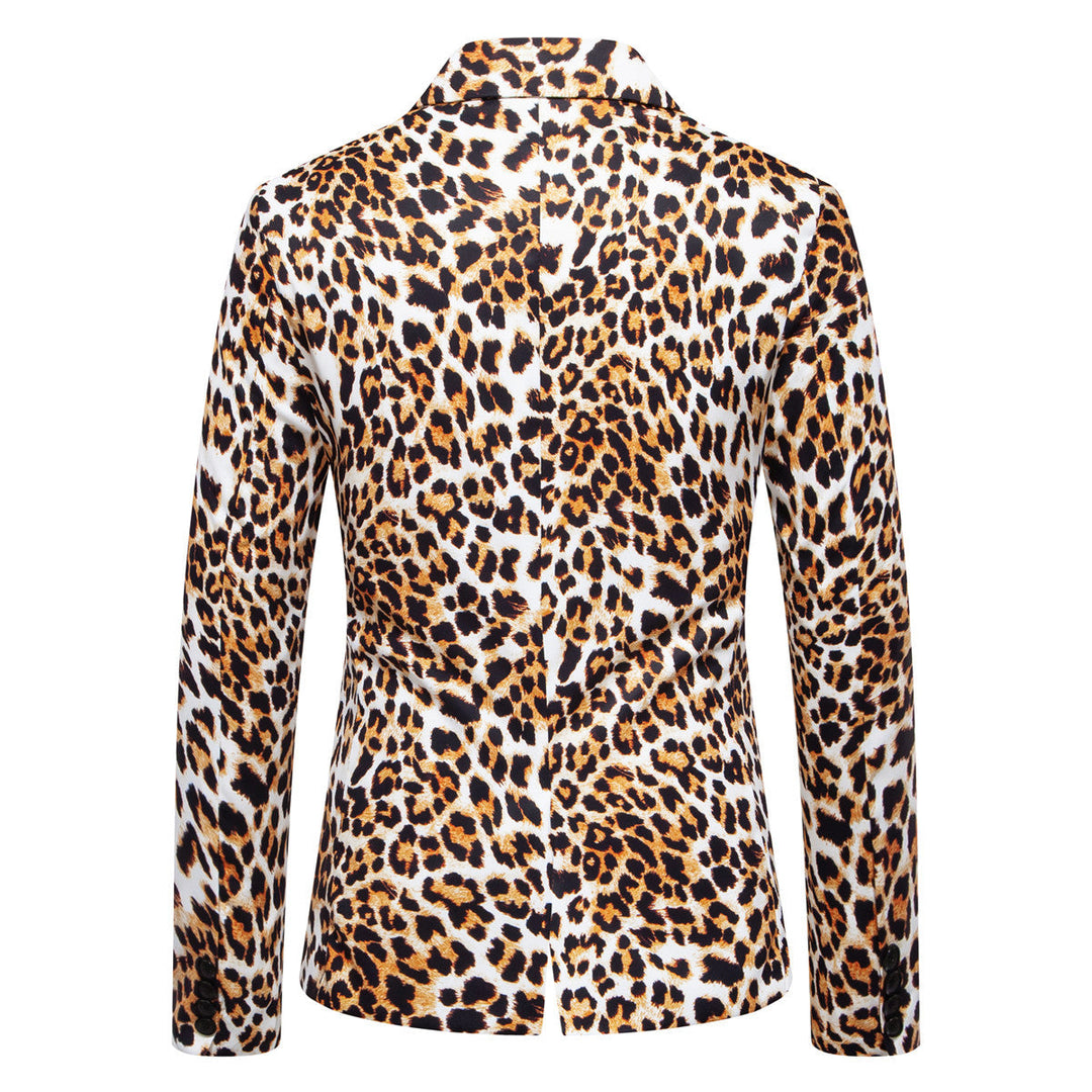 Fashion men's unique leopard pattern suit jacket. Perfect statement piece for parties & elegant gatherings.