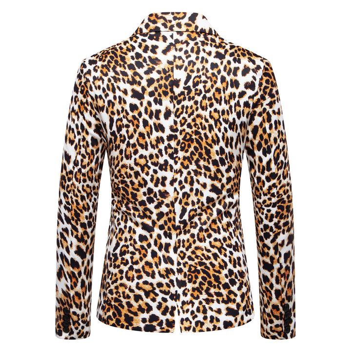 Fashion men's unique leopard pattern suit jacket. Perfect statement piece for parties & elegant gatherings.
