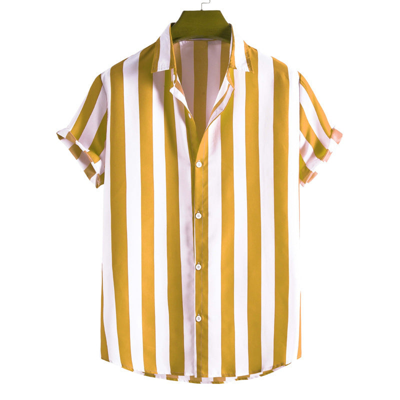 Men's fashionable striped short sleeve shirt, ideal for daily casual wear. Comfortable & trendy summer top.