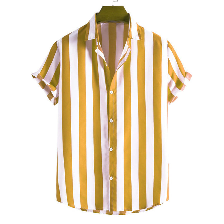 Men's fashionable striped short sleeve shirt, ideal for daily casual wear. Comfortable & trendy summer top.