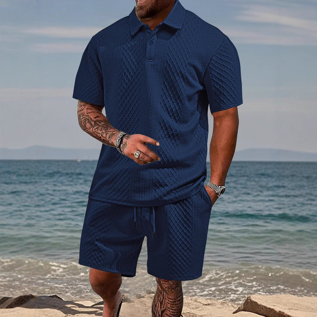 Men's leisure polo & shorts set, ideal for casual wear, sport, or summer fashion.