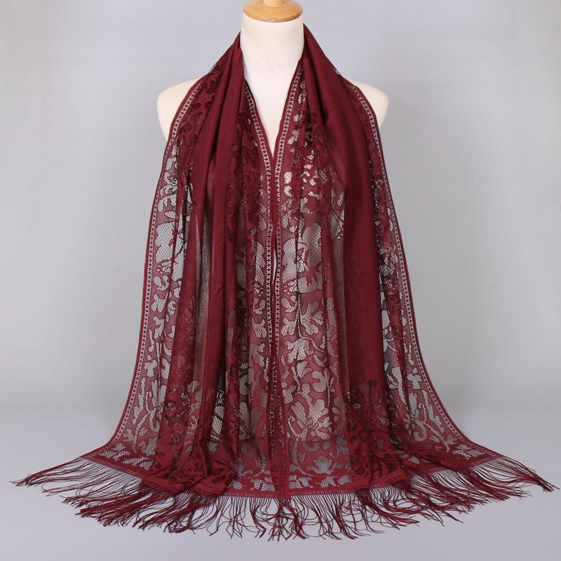 Elegant women's fringed floral lace scarf, a versatile fashion accessory and perfect gift.