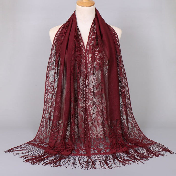 Elegant women's fringed floral lace scarf, a versatile fashion accessory and perfect gift.