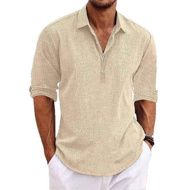 Breathable men's short sleeve button-up shirt, relaxed fit for cool summer comfort.