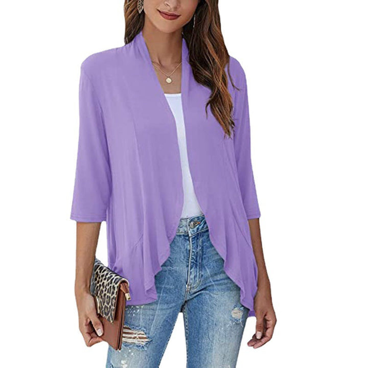 Elegant women's open-front 3/4 sleeve jacket, perfect for professional office wear & business casual outfits.