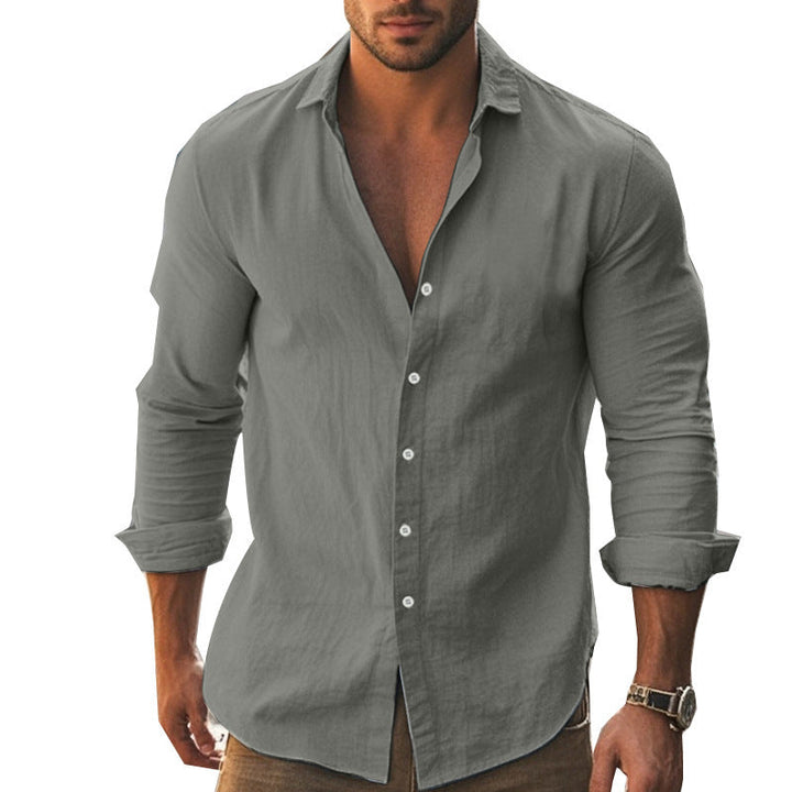 Men's long sleeve shirt featuring a modern collar, a versatile top for business or smart casual wear.