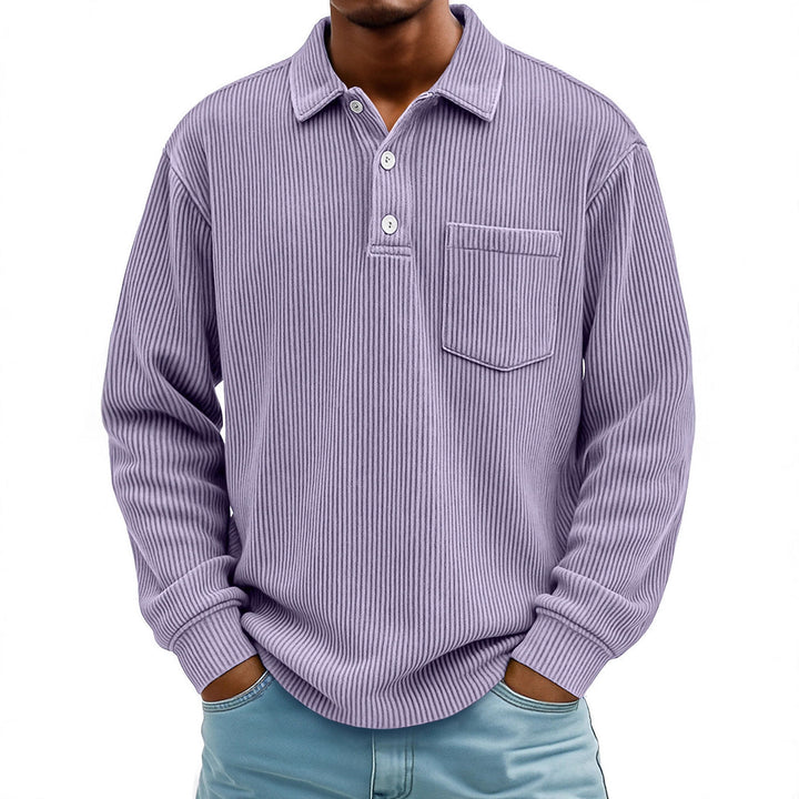 Versatile men's long sleeve polo shirt, ideal for spring & autumn fashion.