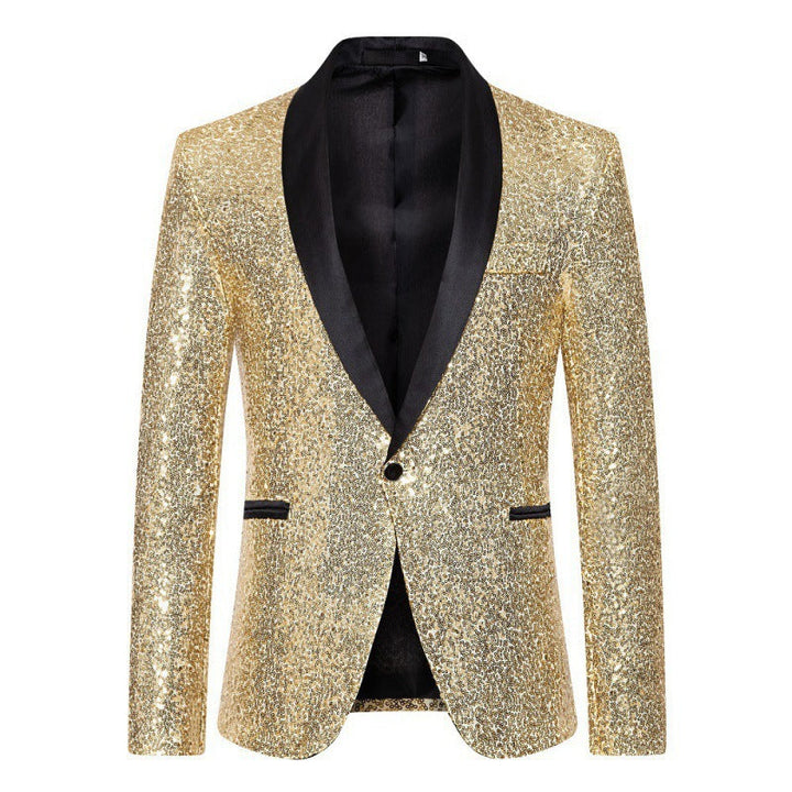 Sparkling men's sequin blazer, a glamorous jacket for special events & festive fashion.