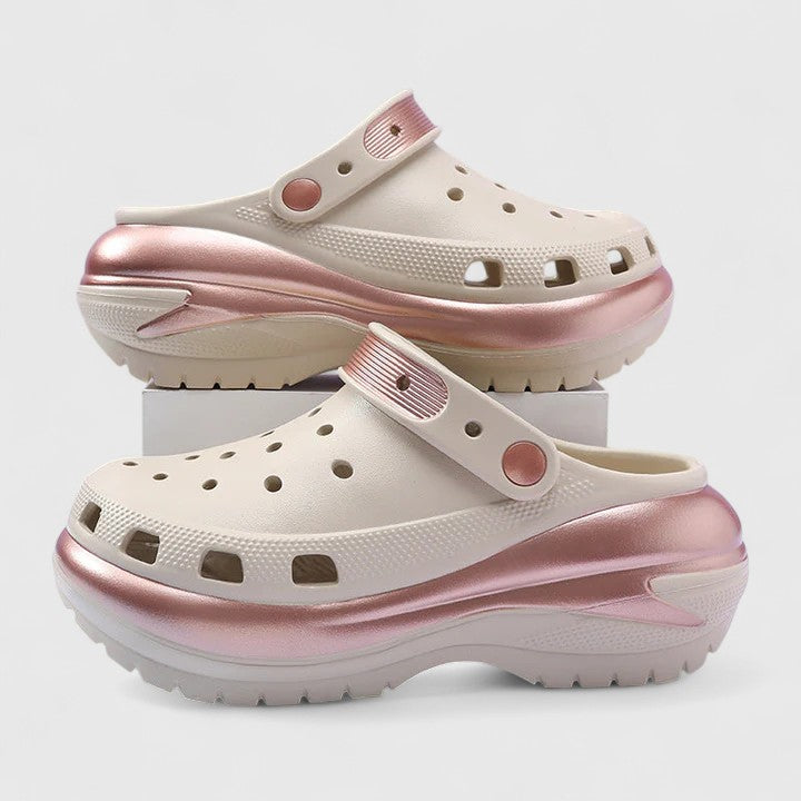 Women's comfort platform sandals with built-in orthopaedic arch support for pain relief & stability.