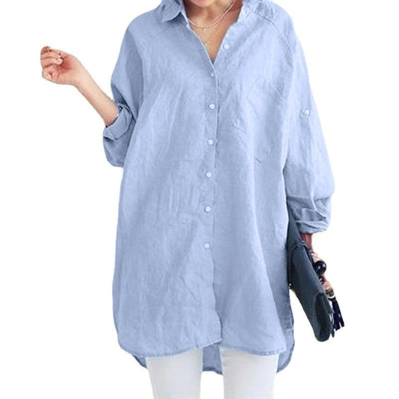 Chic long sleeve oversized tunic shirt for women, offering a relaxed fit for versatile casual wear.