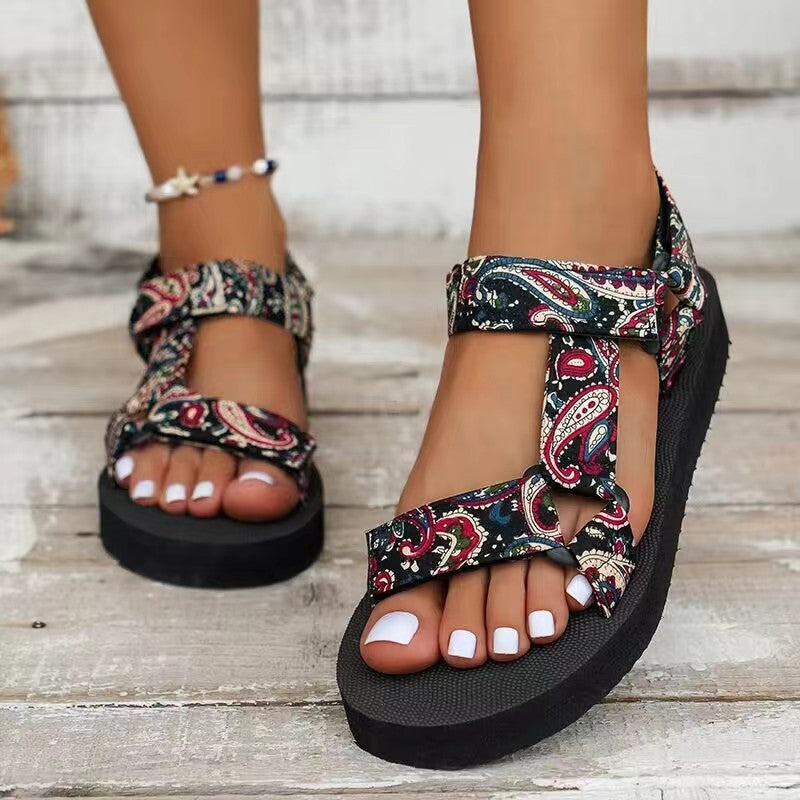 Stylish orthopedic women's summer sandals, colorful t-strap, ideal for casual comfort.