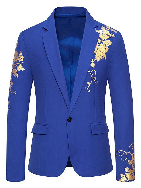 Sophisticated men's floral blazer, a stylish choice for special occasion formal wear.