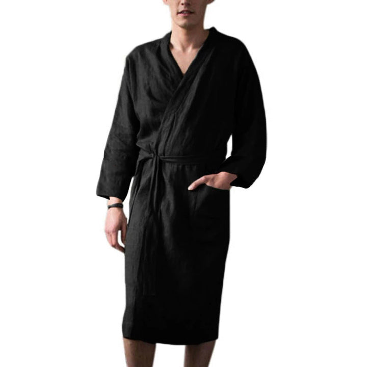 Men's modern green bathrobe with practical pockets, ideal for loungewear, comfort & relaxation at home or spa.