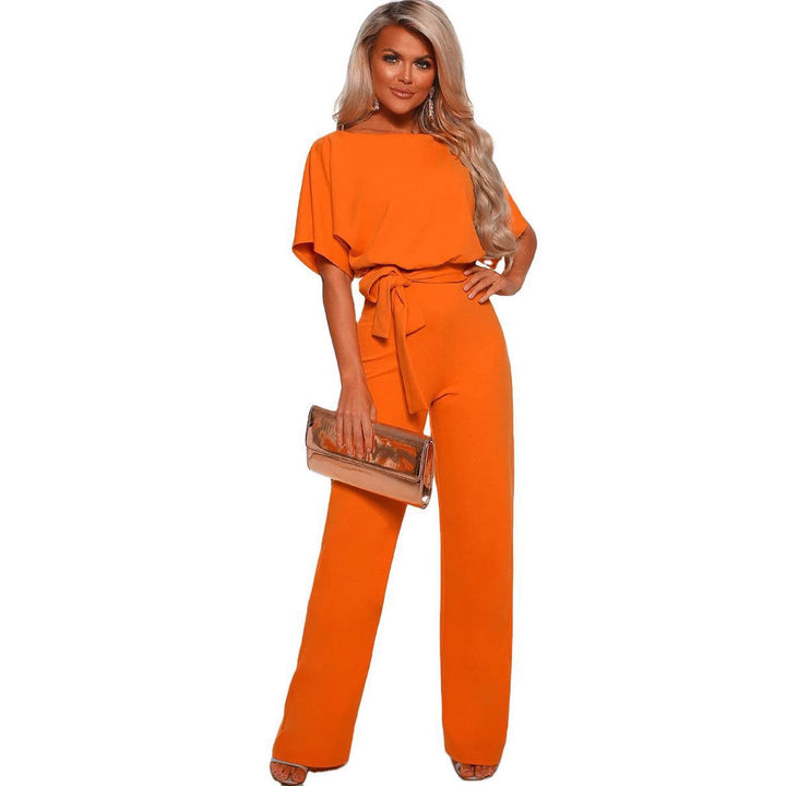 Comfortable one-piece women's wide-leg jumpsuit with an elegant tied waist, versatile for all seasons.