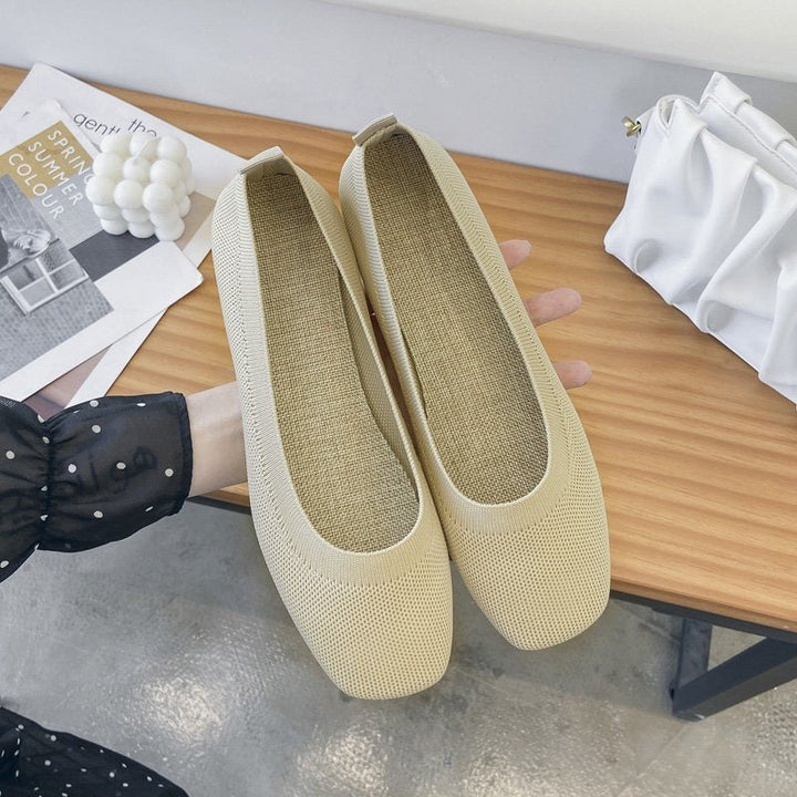 Lightweight slip-on ballet flats for women, featuring breathable fabric & non-slip soles.