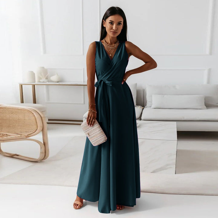 Stylish sleeveless wrap maxi dress for women, offering an elegant silhouette for special occasions.