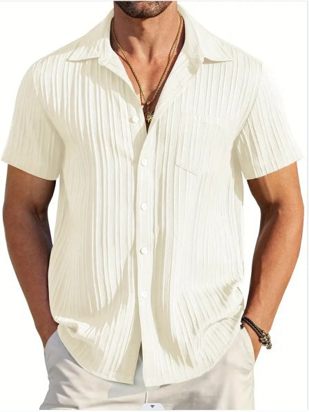 Men's structured short sleeve beach shirt, lightweight and relaxed fit for summer comfort.