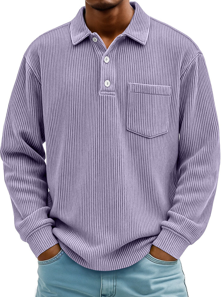 Comfortable men's long sleeve polo in textured fabric, great for versatile daily fashion.