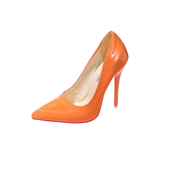 Luxurious women's glossy pointed stiletto heels, elegant high heels for formal and evening events.