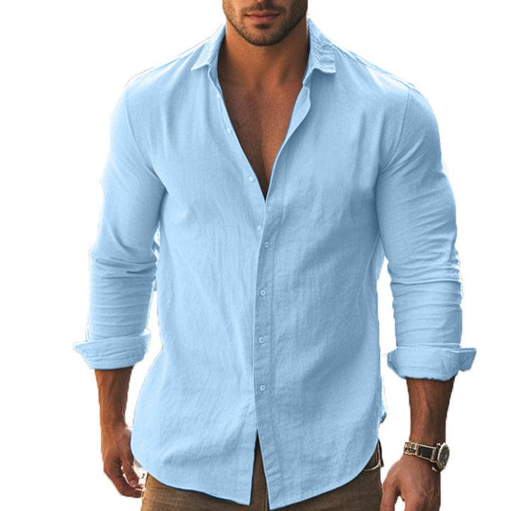Men's elegant long sleeve shirt with modern collar, perfect for smart casual & business wear.