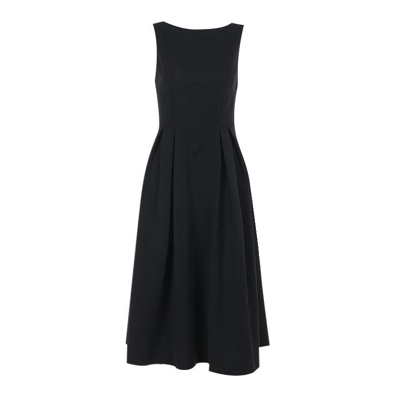 Sophisticated women's blue A-line midi dress. Elegant occasion wear, versatile & feminine classic.