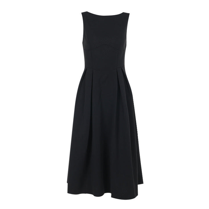 Sophisticated women's blue A-line midi dress. Elegant occasion wear, versatile & feminine classic.