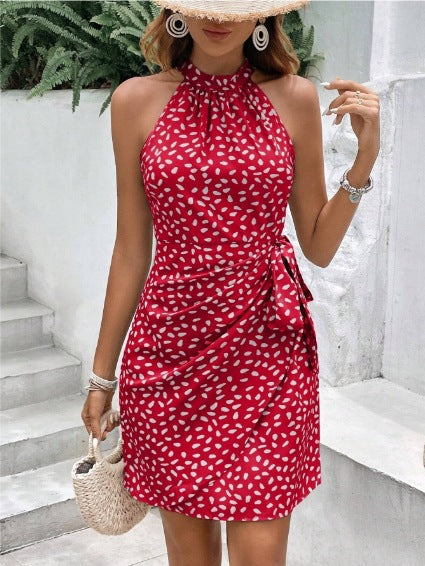 Versatile women's halter neck wrap dress. Elegant design, perfect for summer, parties, or stylish casual wear.