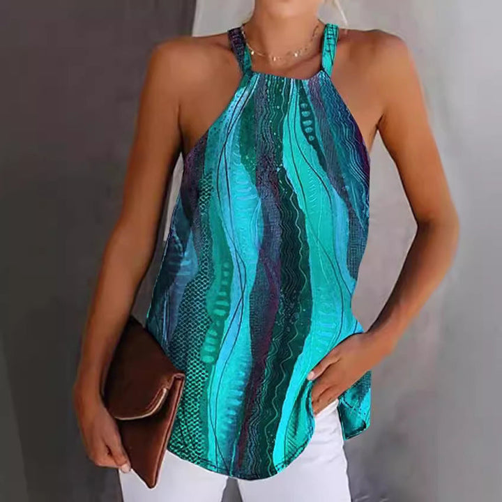 Lightweight women's wave pattern tank top, a vibrant and stylish choice for warm weather.