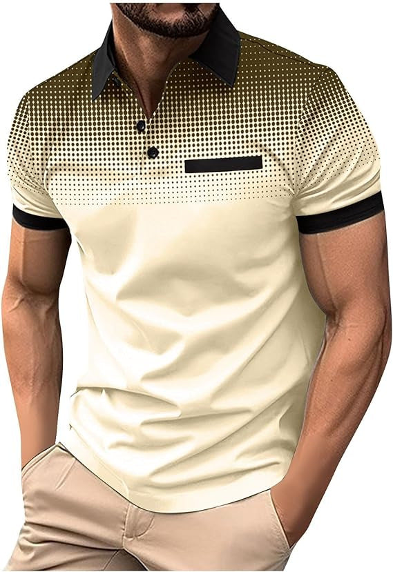 Modern men's gradient short-sleeve polo, perfect for versatile spring & summer fashion.