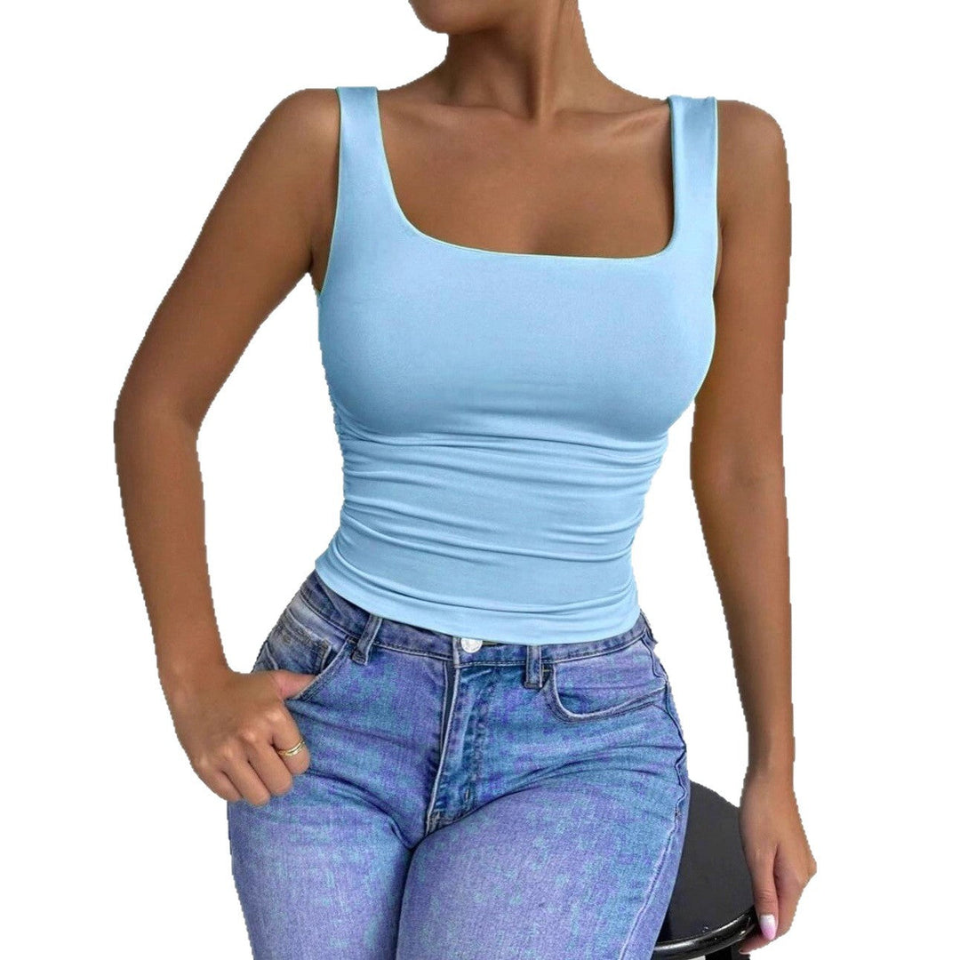 Women's sleeveless square neck top with a flattering slim fit, great for layering or stand-alone.