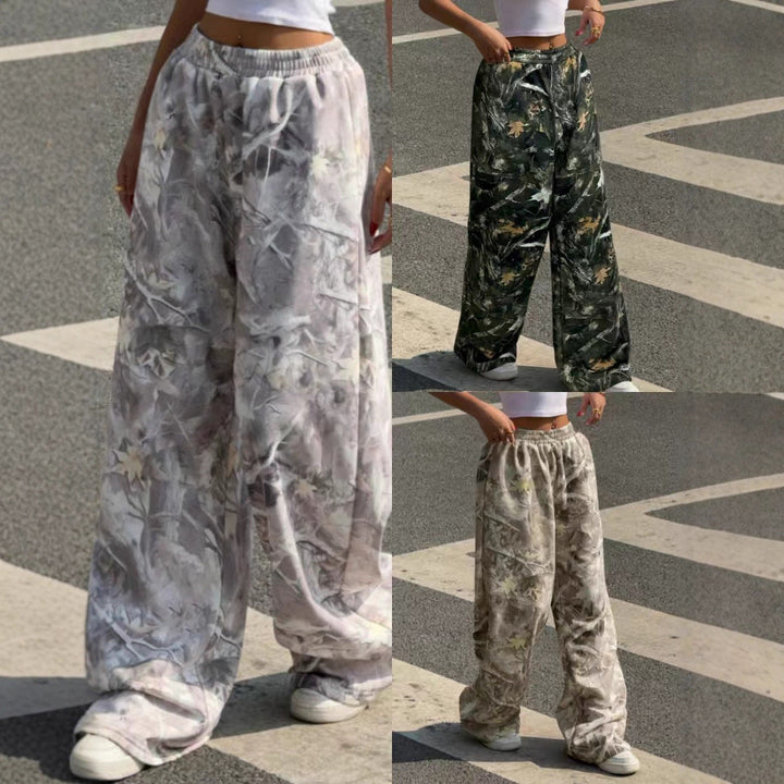 Women's wide leg printed pants with elastic waist for comfortable, casual summer fashion.