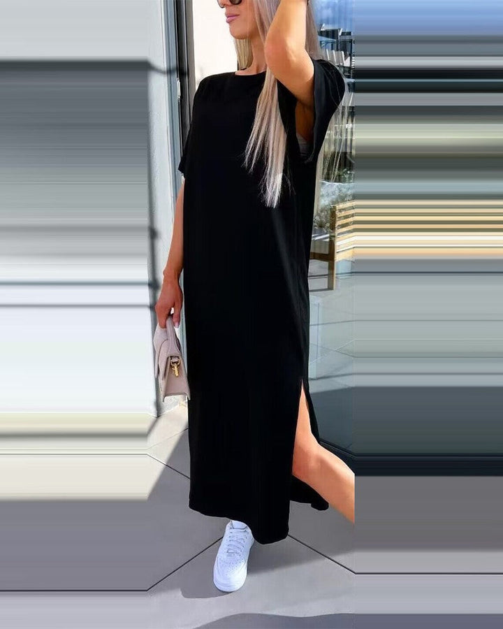 Women's comfortable oversized midi t-shirt dress, perfect for effortless casual wear, summer, and daily fashion.