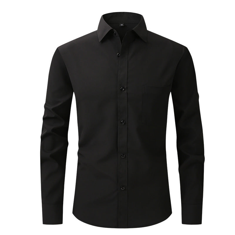 Essential white long sleeve men's dress shirt, a versatile choice for professional business fashion.