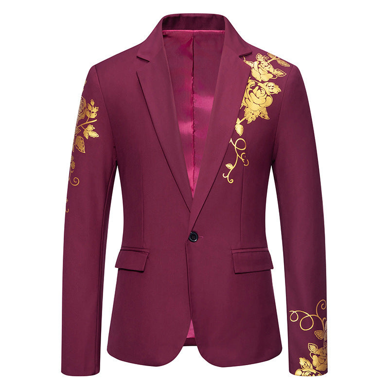 Fashionable men's special occasion blazer featuring a striking floral design & tailored fit.