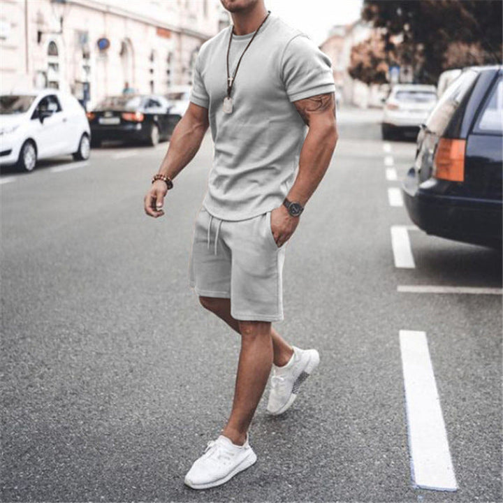 Casual men's summer loungewear set with a soft tee and comfortable shorts.
