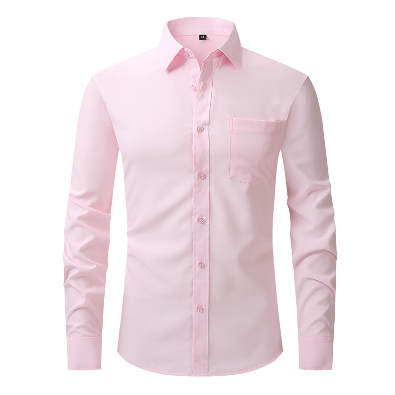 Man in a tailored fit professional white business shirt, showcasing office wear fashion.