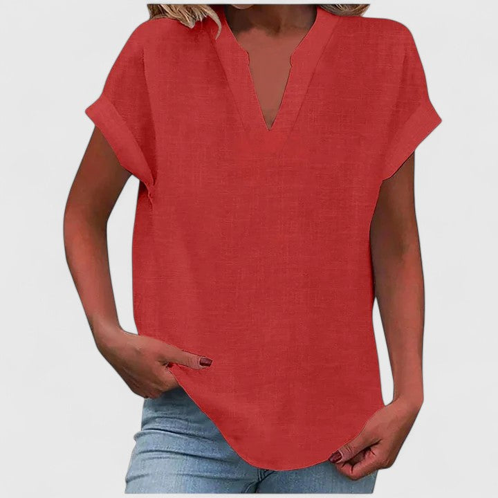Women's V-neck top designed for effortless style & comfort, a wardrobe essential.