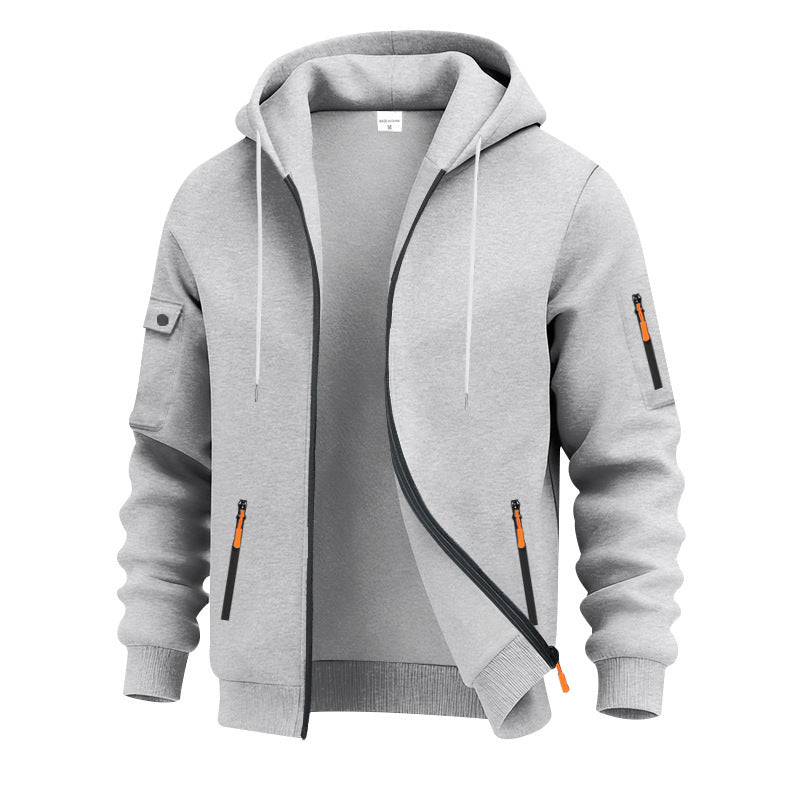 Comfortable men's sporty hoodie with zip pockets, great for active comfort & workout sessions.