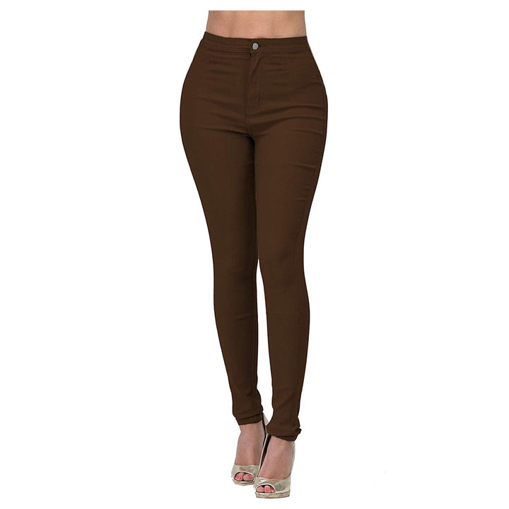 Comfortable women's high-waisted skinny jeans with elastic stretch, designed for a flattering, flexible fit.