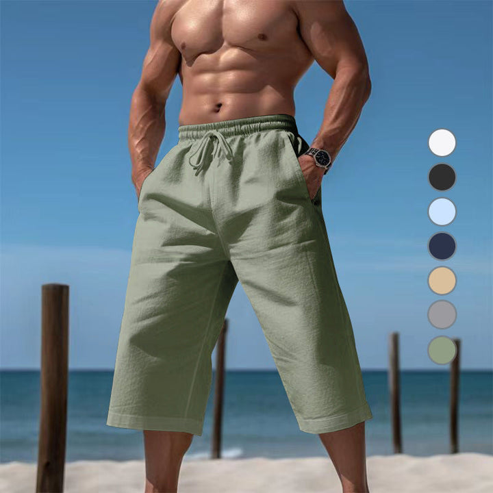 Modern men's beach shorts, combining casual style with practical pockets for summer.