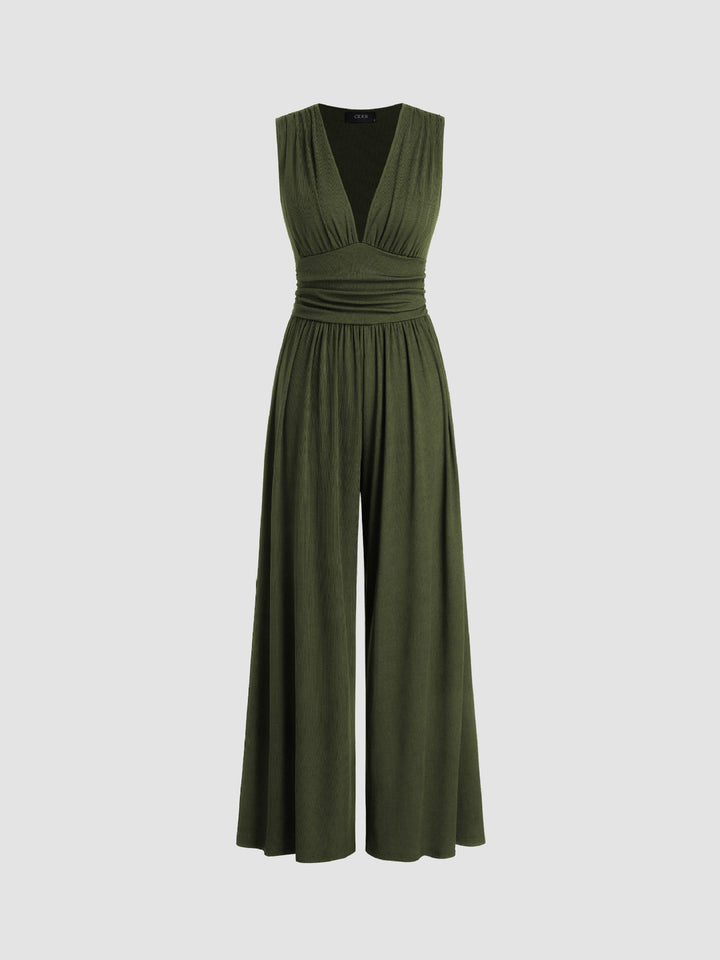 Sleeveless wide-leg jumpsuit for women, offering effortless style and comfortable fit.