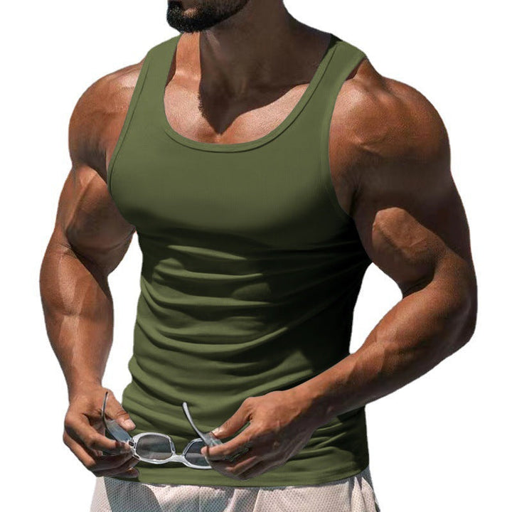Black men's breathable sports tank top for training. Fitted activewear & quick-dry fitness apparel.