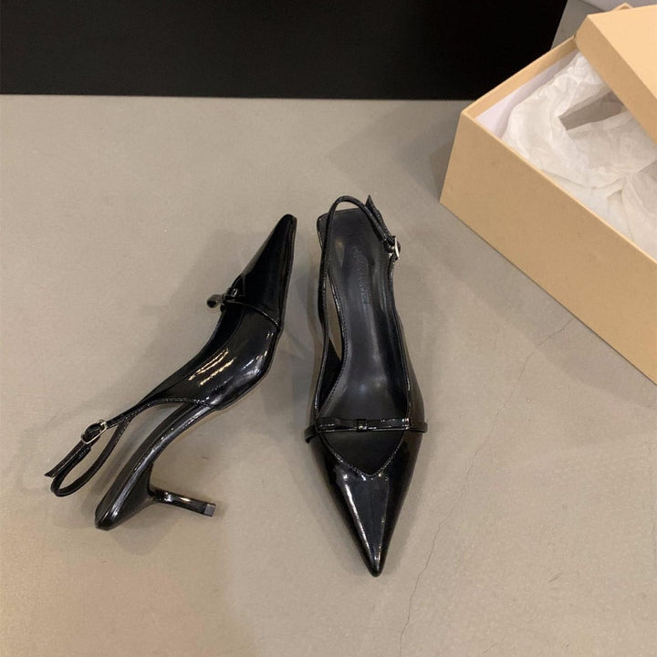 Chic women's party heels, slingback design, fine strap, pointed toe; versatile & stylish women's fashion.