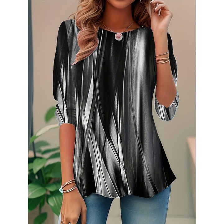 Unique abstract pattern women's blouse, a comfortable relaxed fit long sleeve top for modern fashion.