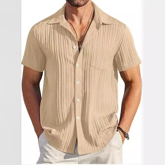 Men's structured short sleeve beach shirt. Ideal for summer, vacation, and casual style.