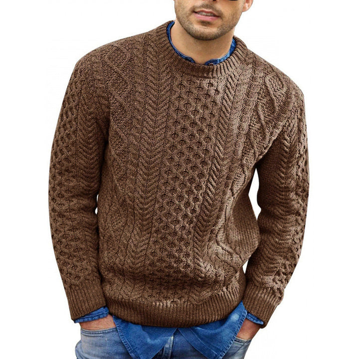 Cozy men's long-sleeve knitwear sweater with a relaxed fit & classic crew neck for versatile fashion.