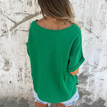 Summer fashion women's oversized t-shirt with rolled sleeves, an effortlessly relaxed and casual top.